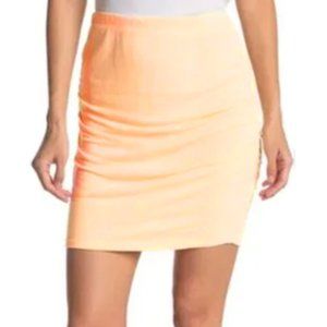 NEW Sundry Pop Orange Neon Soft Knit Stretch Comfort Ruched Skirt